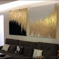 تابلو نقاشی برجسته دو تکه لت دکوراتیو ورق طلا مدرن