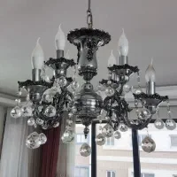 لوستر ۶ شاخه کریستالی/چراغ آویز سلطنتی  نقره ای