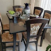 میز ۶ نفره چوب وشیشه