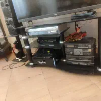 میز تلویزیون شیشه سکوریت مشکی + میز اسپیکر