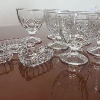 بستنی خوری فرانسه و ۳ ظرف برگی  کریستال ژاپن