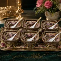 بستنی خوری لمونژ قهوه ای لیلی مجنون وارداتی۱۳پارچه