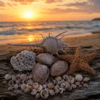 صدف دریایی طبیعی و تزئینی ، ستاره دریایی و مرجان