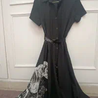 پیراهن مشکی کمر دار طرح پلنگ برند Christian Dior