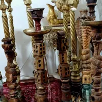 تعدادی قلیان برنز یا برنزی و چوبی