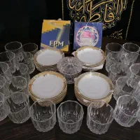 استکان تراش خور مارک EPM به همراه نعلبکی و قندون