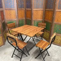 میز و صندلی چوبی تاشو با شاسی فلز