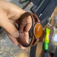 دستبند با سنگ فیروزه وعقیق و پلاک نقره