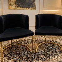 صندلی دکوراتیو سرمه ای پایه طلایی