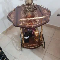 میزبار چرخ دار چوب و فلز