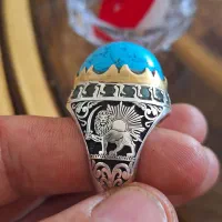 انگشتر فیروزه با نگین کاری زمرد