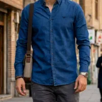 پیراهن مردانه شیک تابستانی L آبی (جین کاغذی خنک)