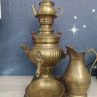 ست سماور جنس برنجی ذغالی بسیار قدیمی و انتیک