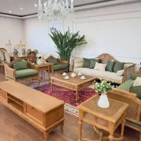 مبلمان کاجی تمام حصیر رنگ فندوقی ست جهاز دارد کد۵