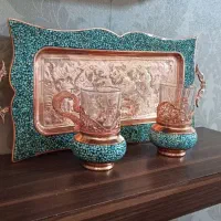 سینی چای خوری دونفره مس و فیروزه درجه یک