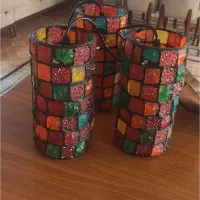لوستر سه شعله موزاییکی رنگی دست ساز