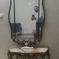 اینه و شمعدان تمیز و سالم برنجی بزرگ در حد نو