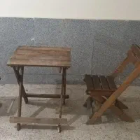 میز صندلی چوبی و تاشو دو نفره