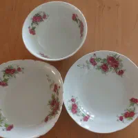 چهار پارچه چینی گل سرخی قدیمی عتیقه ۶۵ ساله