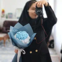 دست گل روبانی \ گل روبانی آبی-سفید