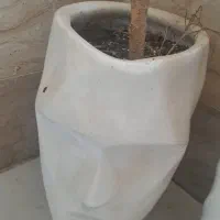 یک عدد گلدان رخ بتنی سفید و سه عدد گلدان سرامیکی