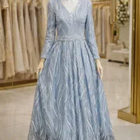 لباس مجلسی آبی نقره‌ای لوکس