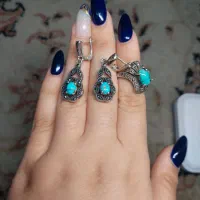 انگشتر و گوشواره نقره اصل با فیروزه نیشابوری اصل