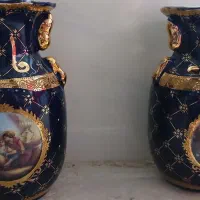 گلدان سرمه ای طلاکوب