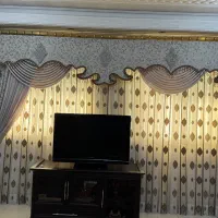 پرده کتان دوطرف والان دار