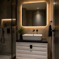 روشویی کابینتی با سنگ چینی کرد سفید مشکی