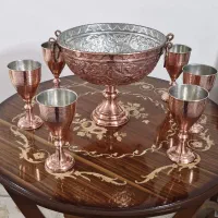 آجیل خوری مسی پایه دار گوشواره دار شش گیلاس مسی