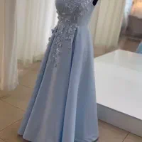 لباس مجلسی آبی کمرنگ و کرم