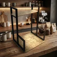 استند اسپرسوساز چوبی فلزی طرح coffee