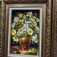 تابلو فرش  استاد کار گل بابونه چله ابریشم تبریز