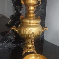 سماورزغالی برنجی چهارلیتری همراه با قوری و کاسه