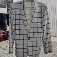 کت تک مجلسی چهارخانه سفید مشکی