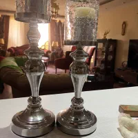 دو عدد شمعدانی نو با شمع علی نقره کوب