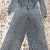 ست جین دو تکه زنانه طوسی سنگشور