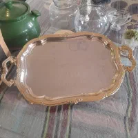 سینی استیل پایه دار طلایی