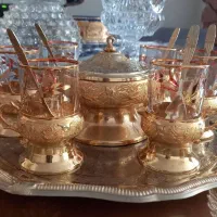 چایخوری انگاره دار قدیمی  با سینی