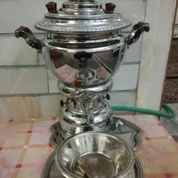 سماور گازی 6 لیتری نو به همراه کاسه و سینی