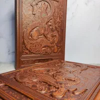 شاهنامه رحلی گلاسه چرم قابدار کشویی برجسته لیزری