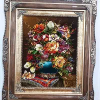 تابلو دستبافت گل و منظره