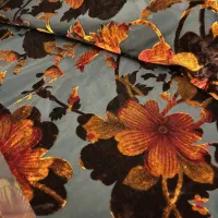 پارچه حریر گلدار مخمل اجری زرشکی