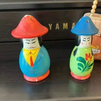دو عدد دکوری چوبی ژاپنی قدیمی نقاشی دست