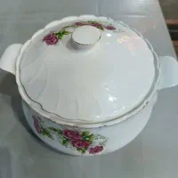 دکوری رومیزی  ظرف سوپ خوری  گل قرمز و ابی ژاپنی
