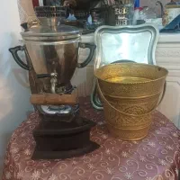 سماور نفتی اتو زغالی سینی ورشو سطل قلمزنی برنجی