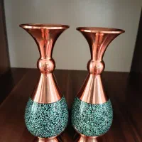 یک جفت گلدان مس فیروزه کاری