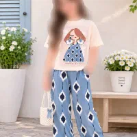 ست تیشرت و شلوار دخترانه بچگانه راحتی طرحدار