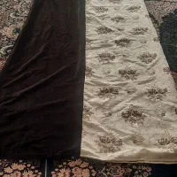 شال پرده نو در دورنگ مخمل وگلدار کرم قهوای